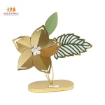 golden flower showpiece Bangladesh, luxury metal decor BD, modern table decor item, golden home decoration, green leaf showpiece, premium living room decor, office desk decoration BD, elegant metal flower decor, luxury gift item Bangladesh, modern golden decor piece, stylish home decor BD, decorative flower stand
