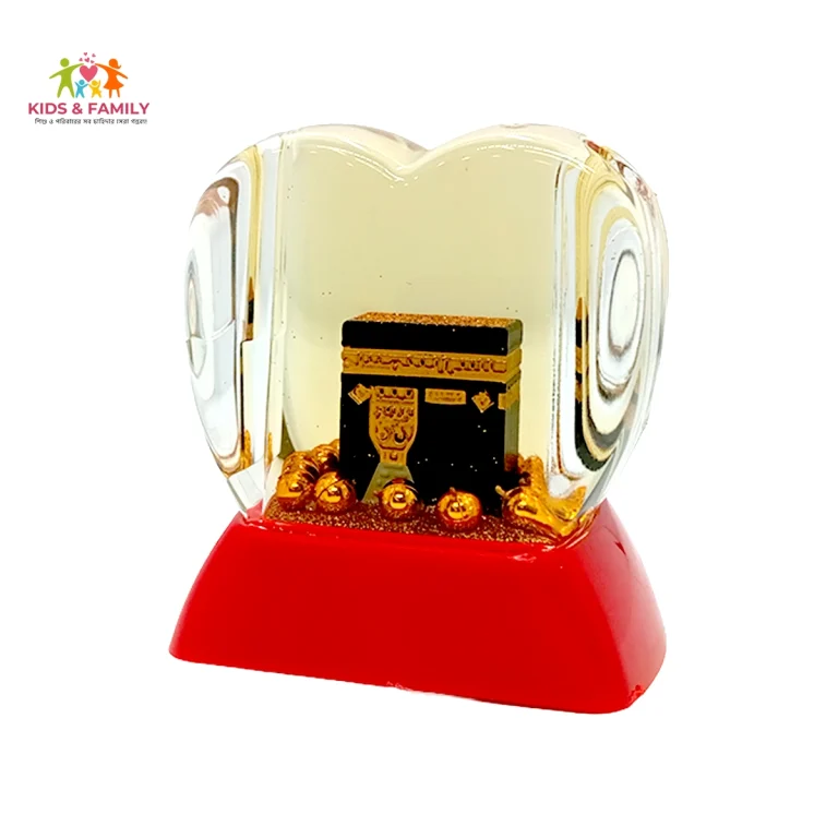 Heart Shape Kaaba Showpiece – Islamic Snow Globe Decorative Gift Item