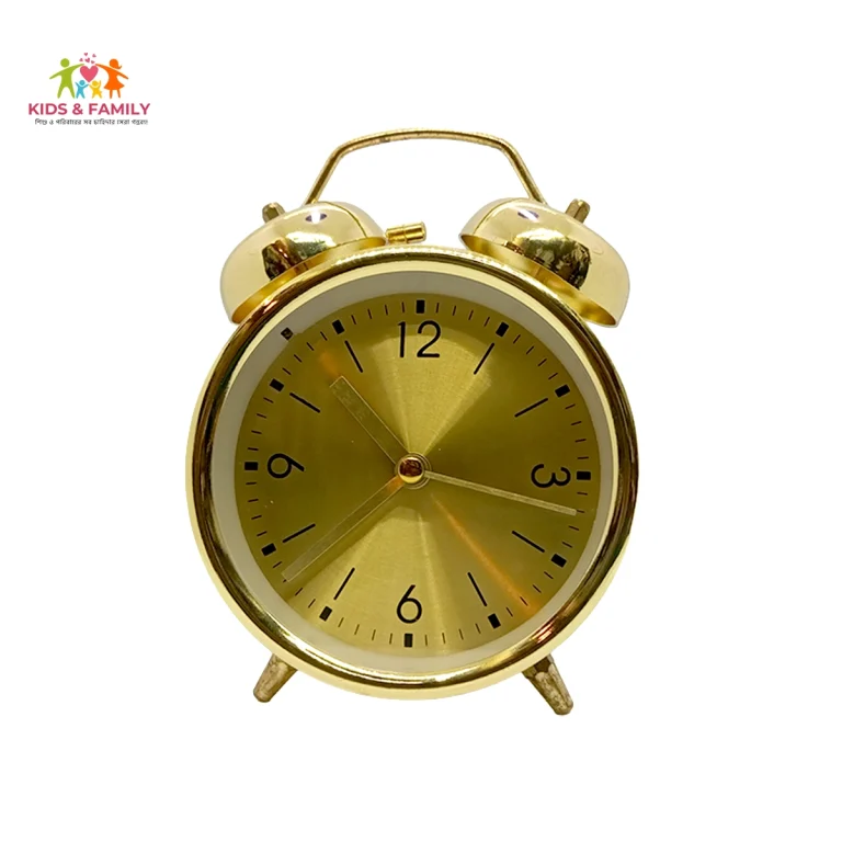 golden twin bell alarm clock Bangladesh, gold table clock BD, premium alarm clock Bangladesh, metal desk clock BD, classic golden alarm clock Bangladesh, bedside clock BD, gift alarm clock Bangladesh