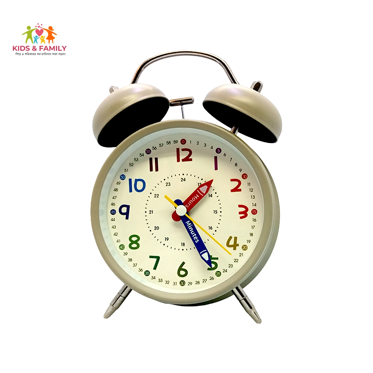 Kids Learning Twin Bell Alarm Clock – Colorful Educational Table Clock kids learning alarm clock Bangladesh, educational clock for kids BD, colorful alarm clock Bangladesh, twin bell kids clock BD, children table clock Bangladesh, time learning clock BD, student alarm clock Bangladesh