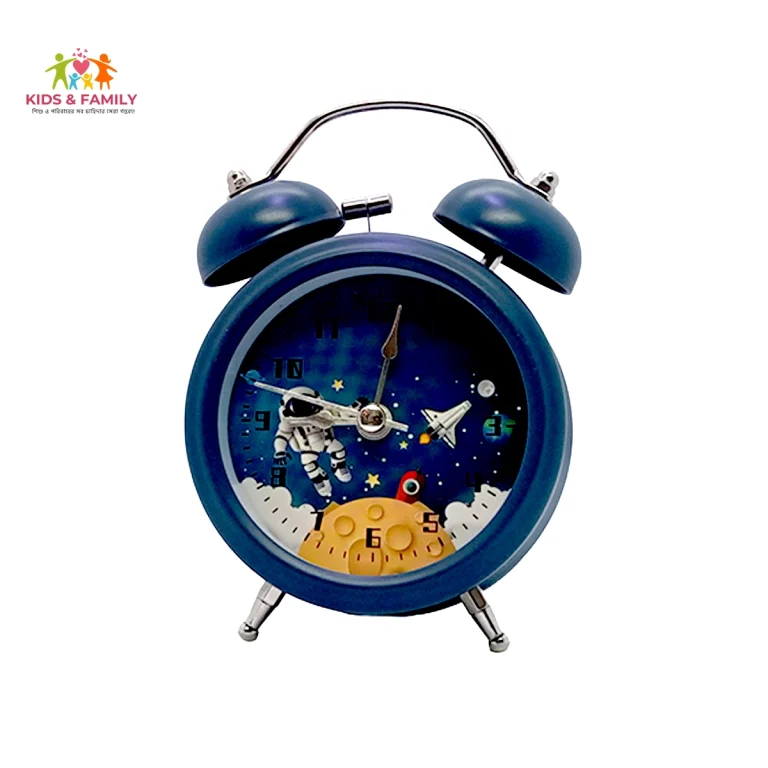 Kids Blue Space Theme Twin Bell Alarm Clock – Astronaut Table Clock