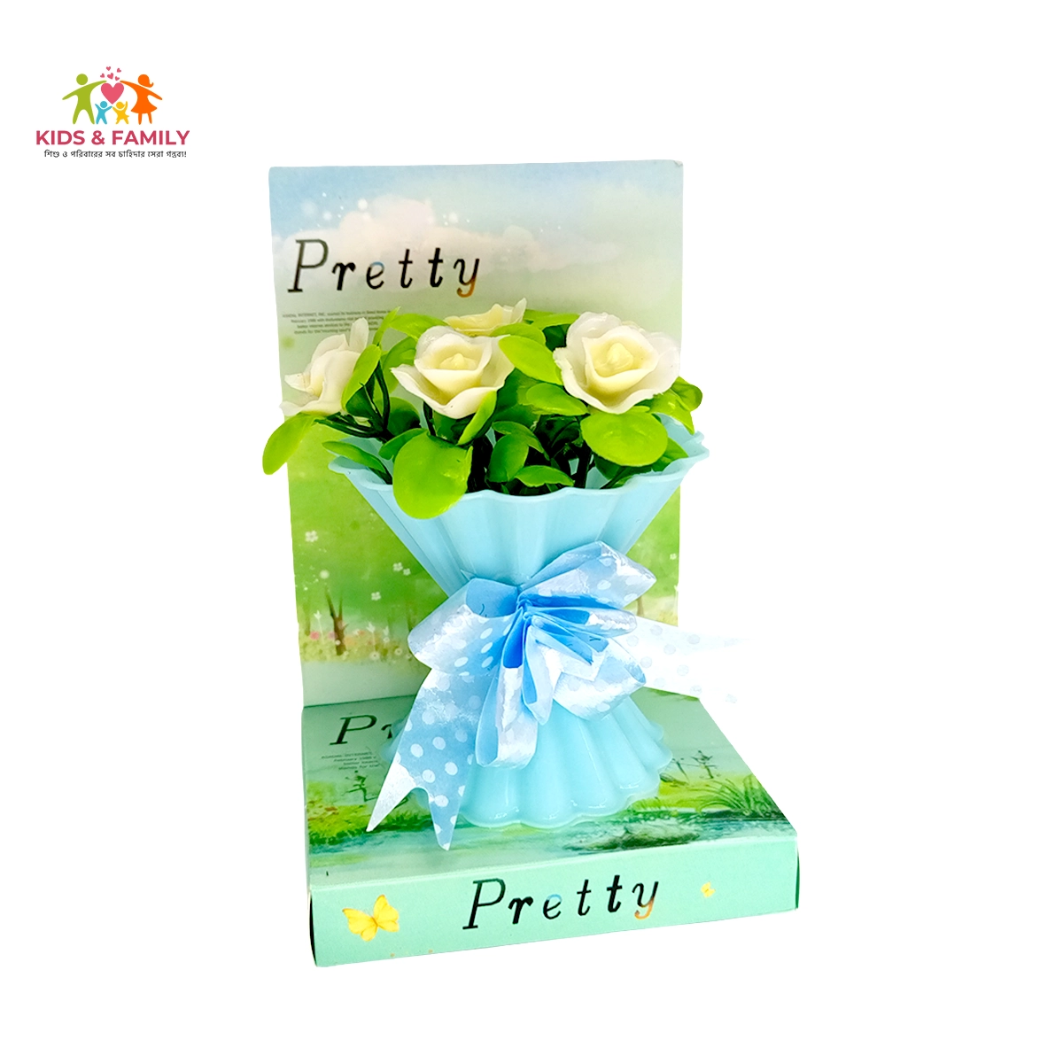 Pretty Artificial Flower Vase with Ribbon – Decorative Home Gift Item - Image 1